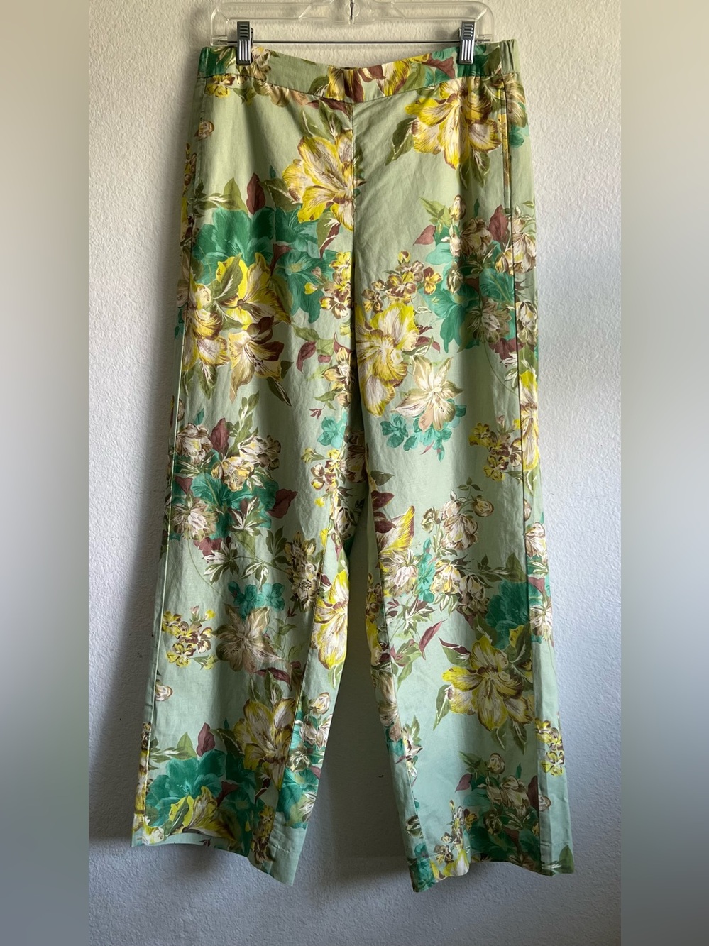 TALBOTS WIDE LEG WASHED LINEN PANTS - DYNAMIC FLORAL Green M NWT - Picture 4 of 11